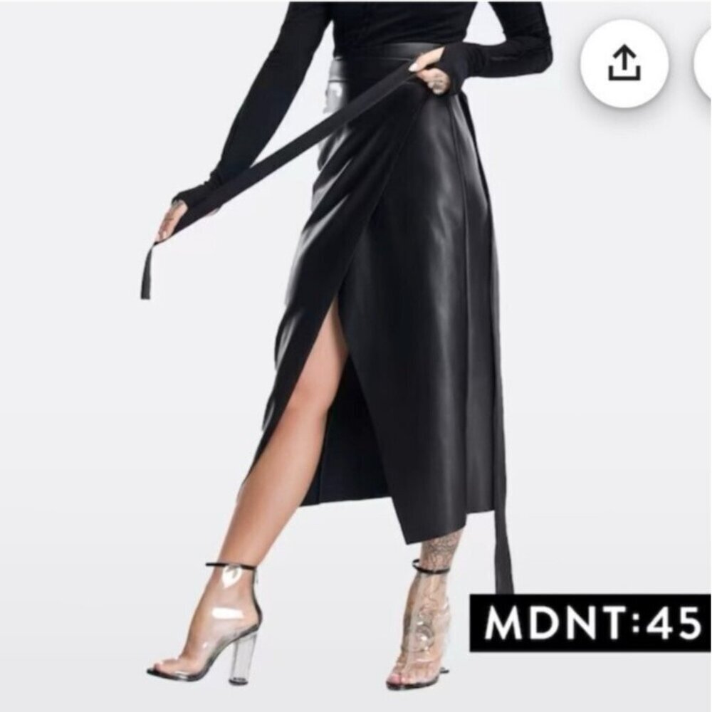Mdnt:45 Faux Leather High-Waisted Wrap Skirt Size Xl — image 2 of 8